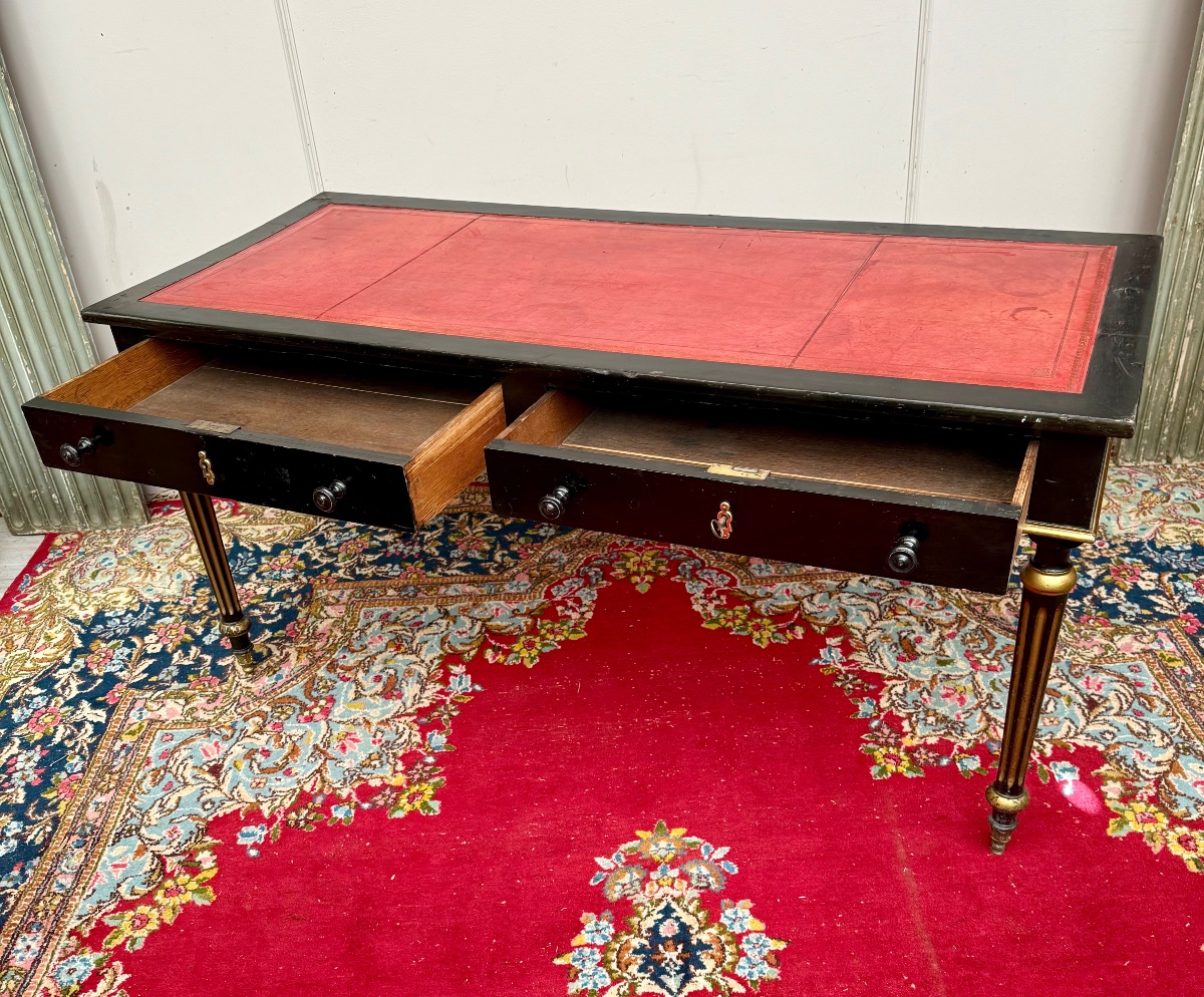  19th-century Louis XVI-style Black Lacquered Desk -photo-3