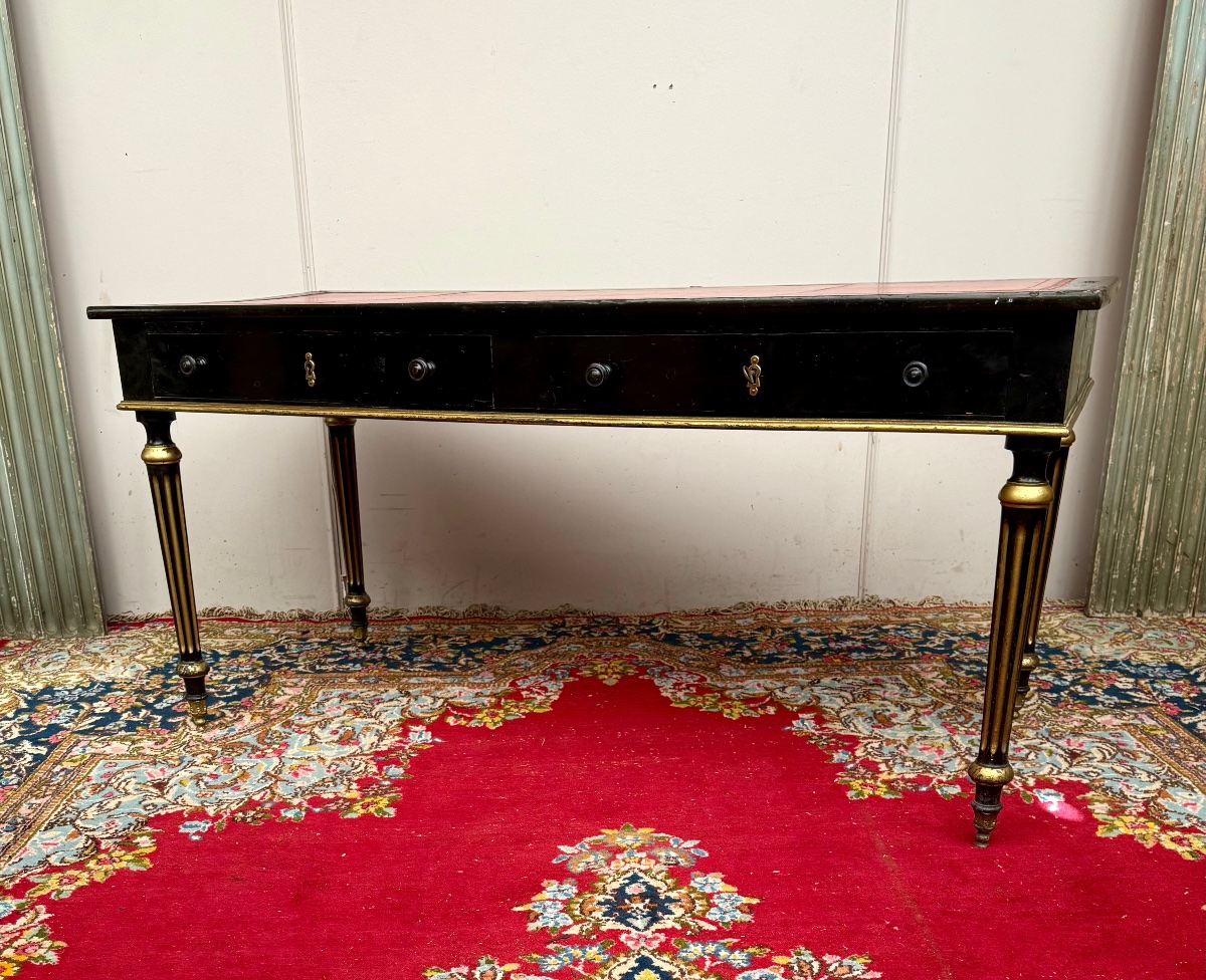  19th-century Louis XVI-style Black Lacquered Desk -photo-6