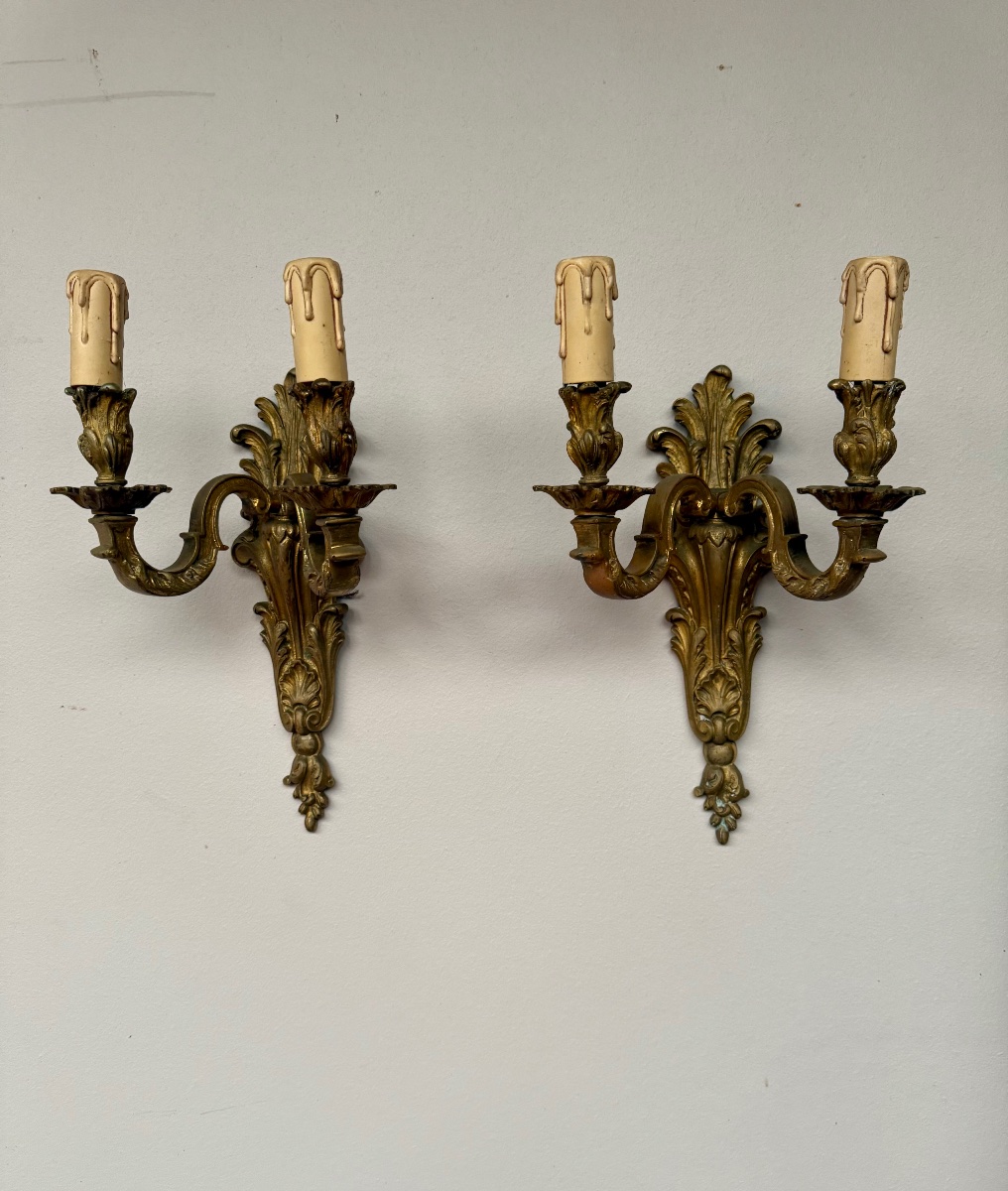 Pair Of Bronze Wall Sconces -photo-2