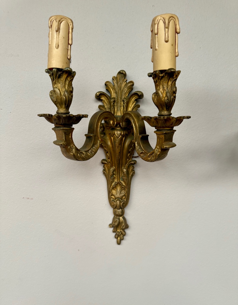 Pair Of Bronze Wall Sconces -photo-3