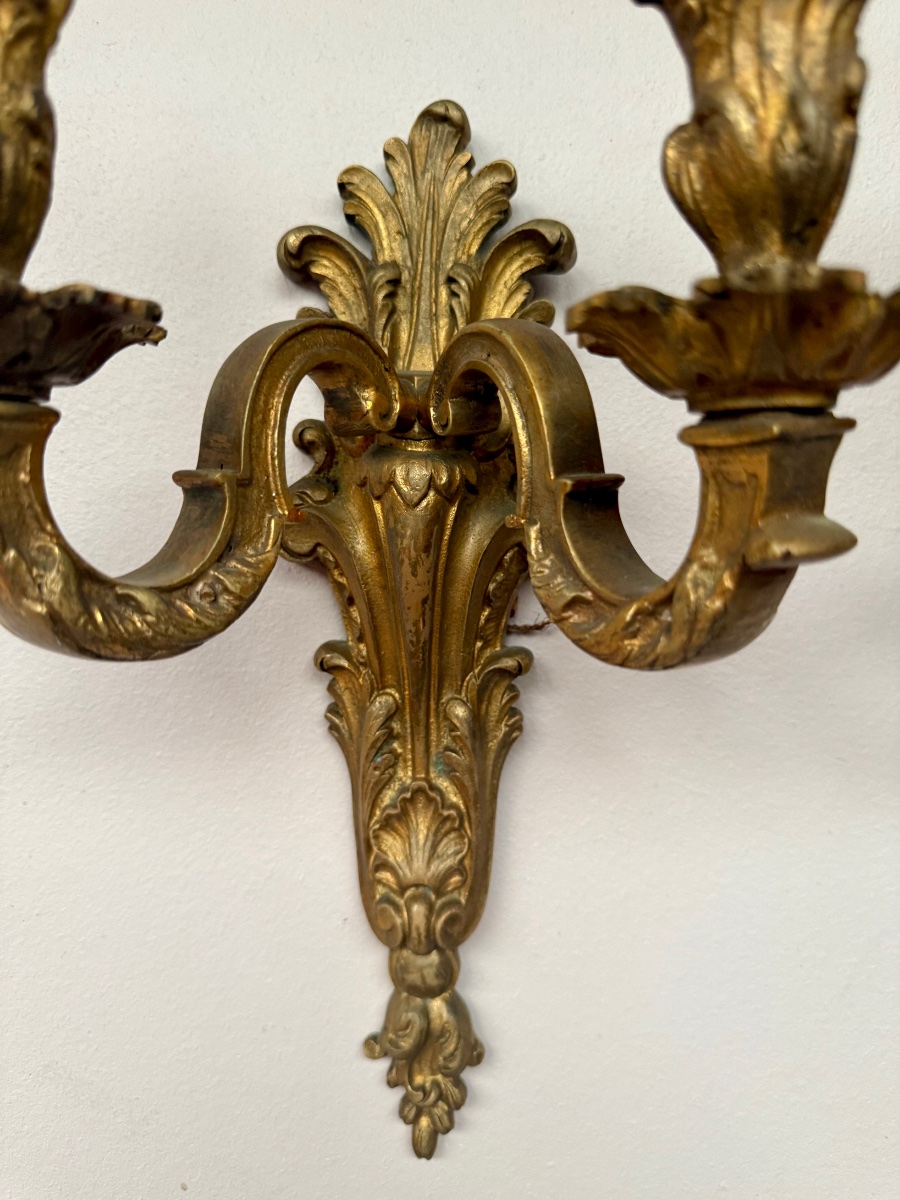 Pair Of Bronze Wall Sconces -photo-4