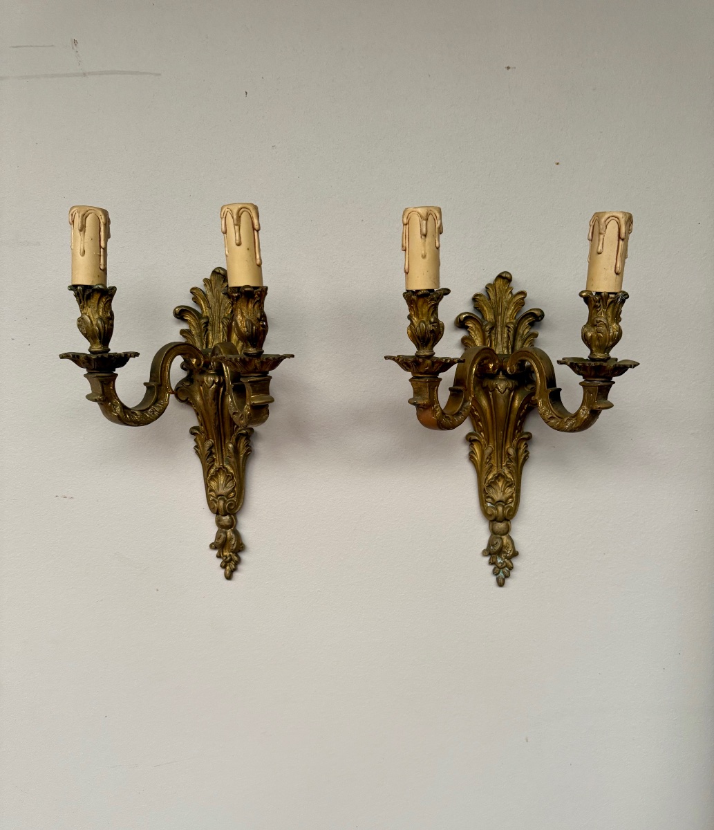 Pair Of Bronze Wall Sconces 