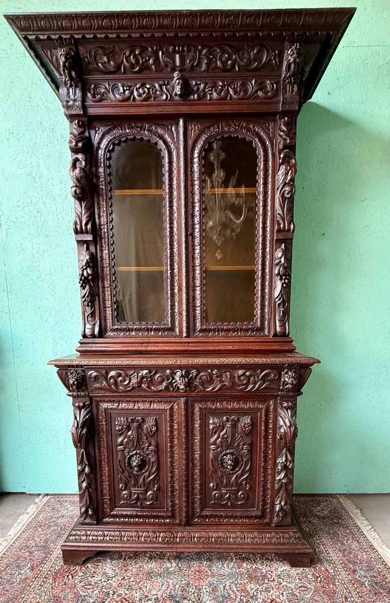Two-section Renaissance-style Display Cabinet And Bookcase 