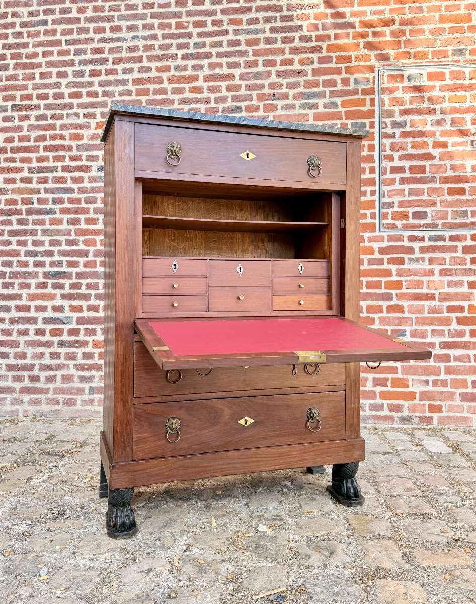 Papst François-ignace, Mahogany Secretary Desk From The Consulate Period, Stamped “early 19th Century” -photo-4
