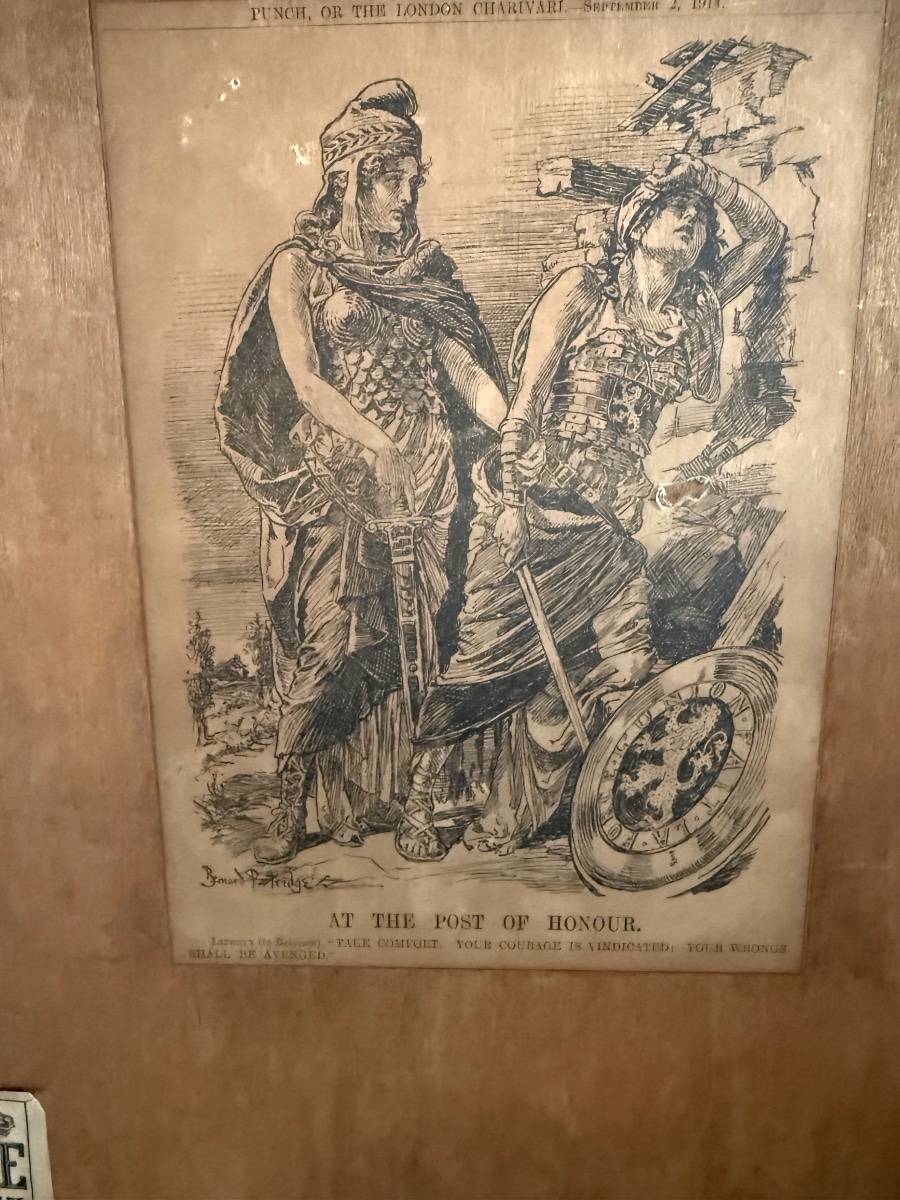 Dessin à la plume de Bernard Partridge  étiquette au dos reine Élisabeth -photo-2