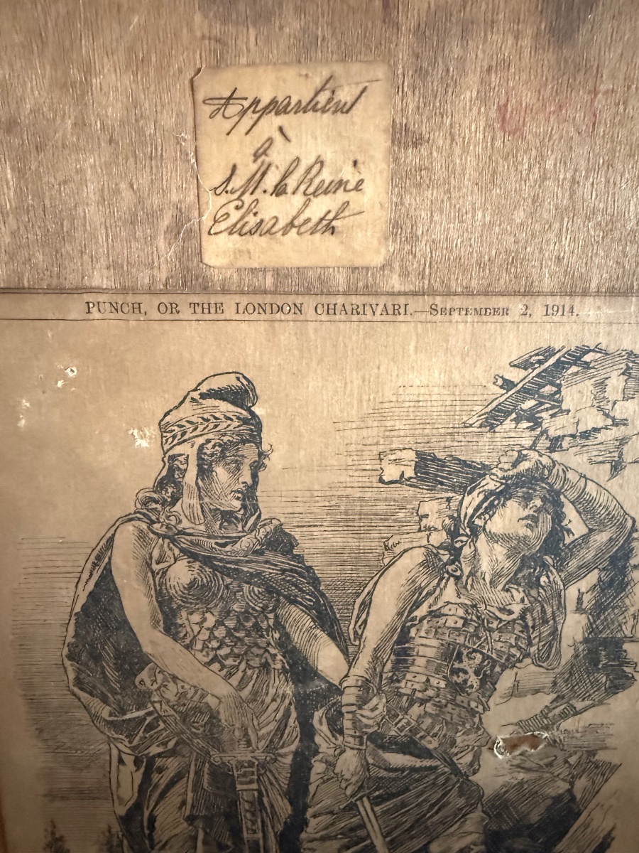 Dessin à la plume de Bernard Partridge  étiquette au dos reine Élisabeth -photo-3