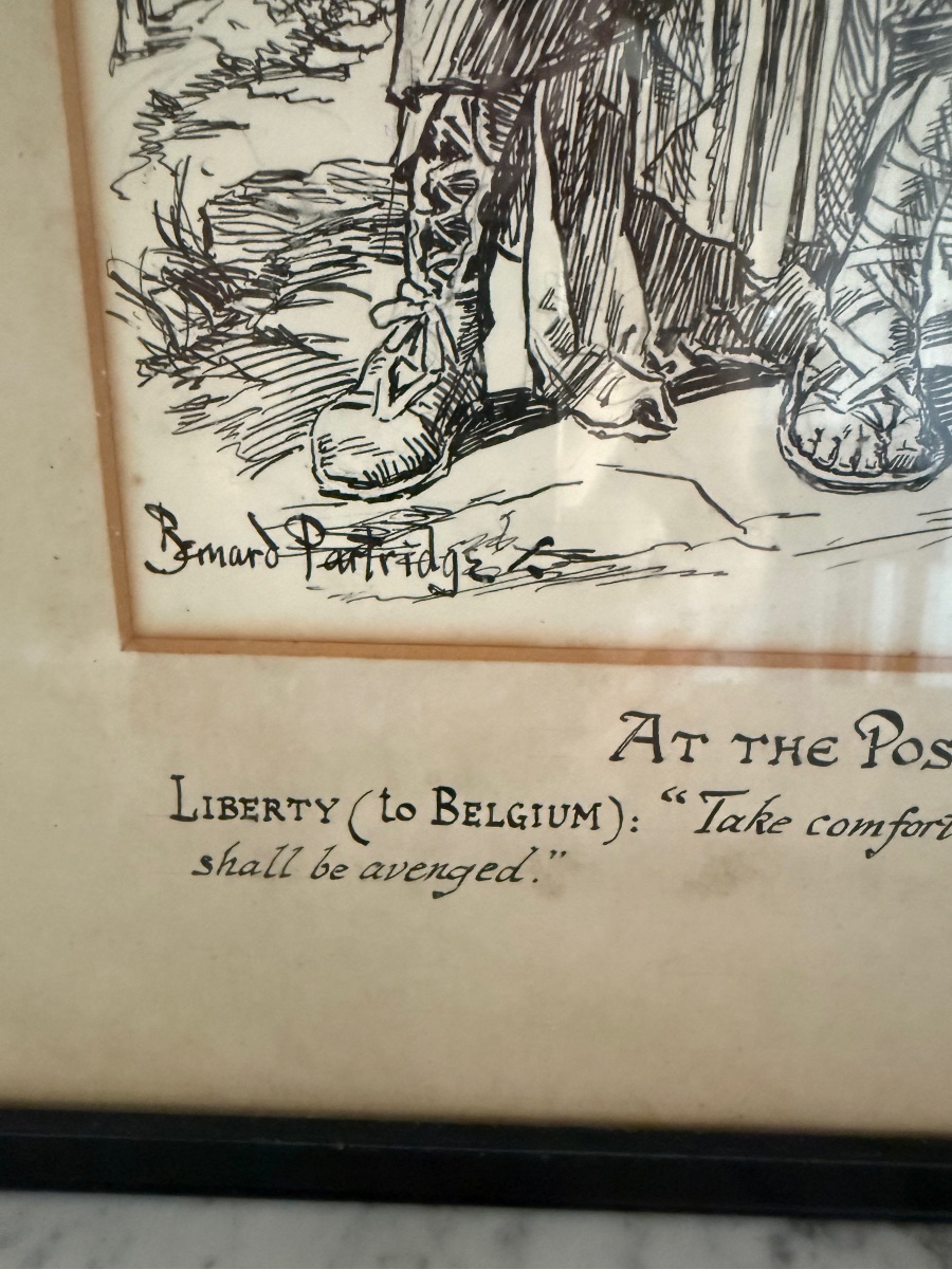 Dessin à la plume de Bernard Partridge  étiquette au dos reine Élisabeth -photo-4