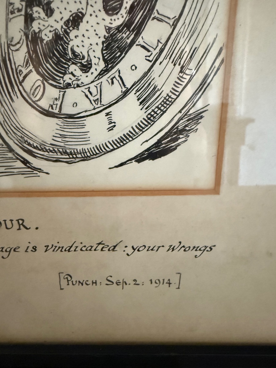 Dessin à la plume de Bernard Partridge  étiquette au dos reine Élisabeth -photo-1