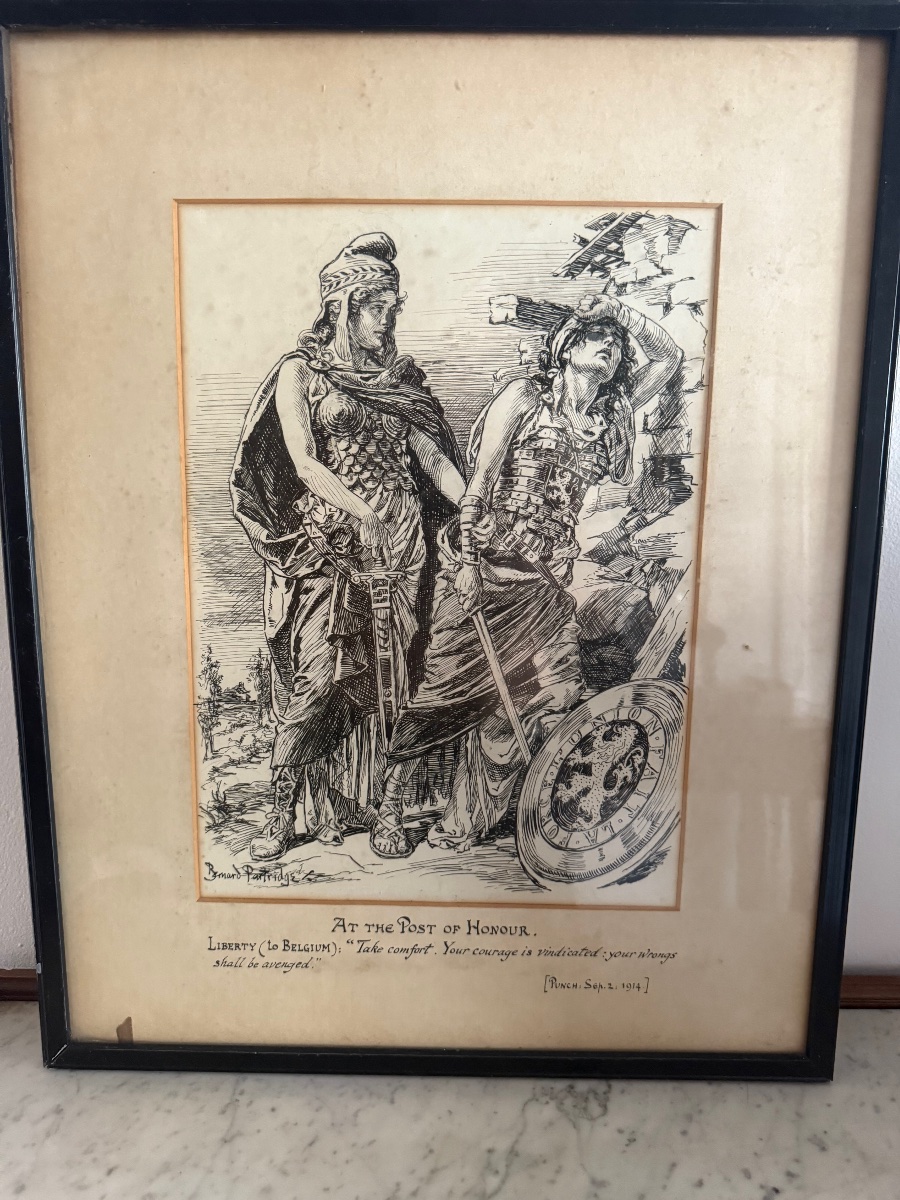 Dessin à la plume de Bernard Partridge  étiquette au dos reine Élisabeth -photo-3