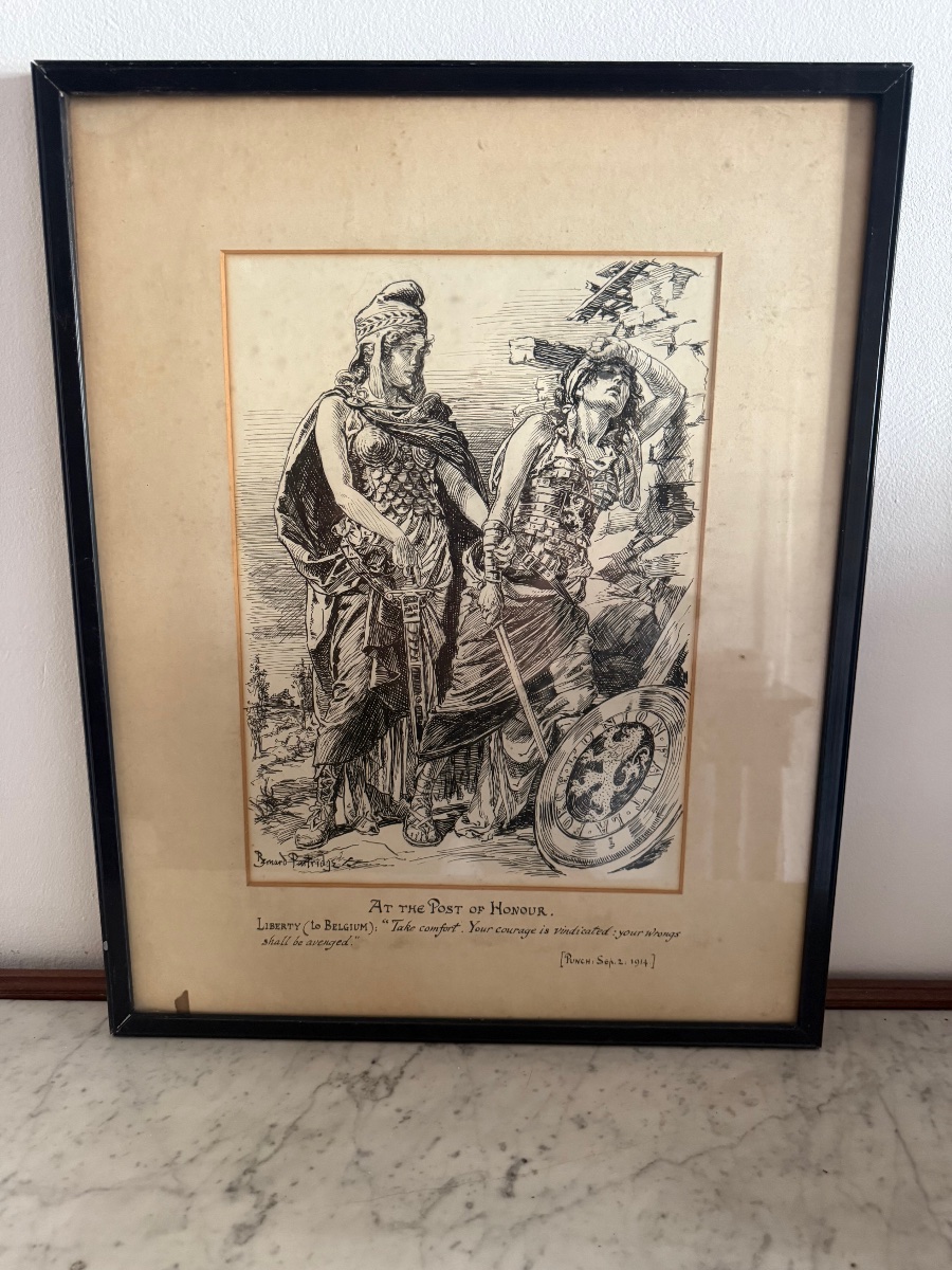 Dessin à la plume de Bernard Partridge  étiquette au dos reine Élisabeth -photo-4