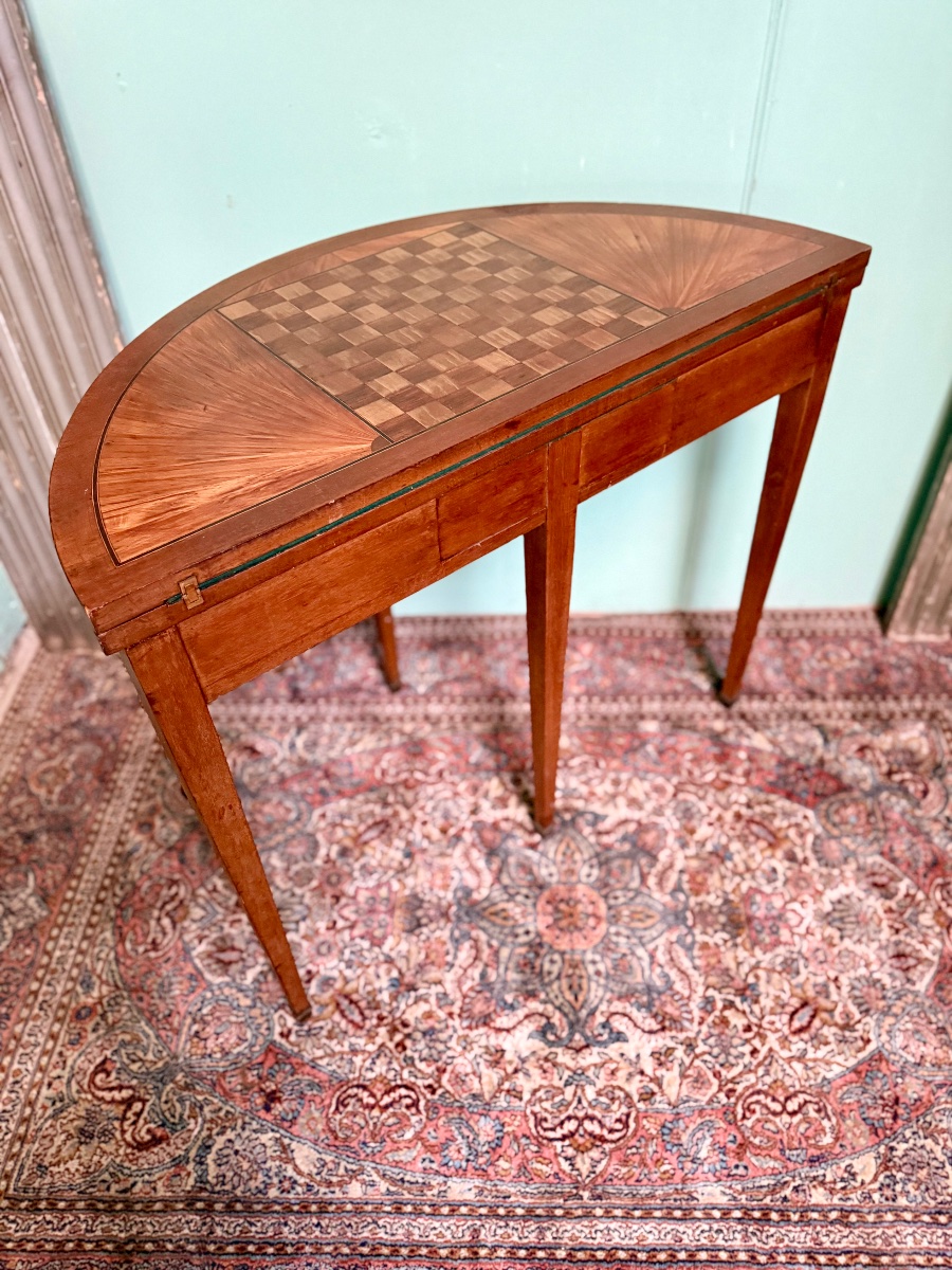 Table à jeu console table demi lune en acajou 19 ème -photo-4