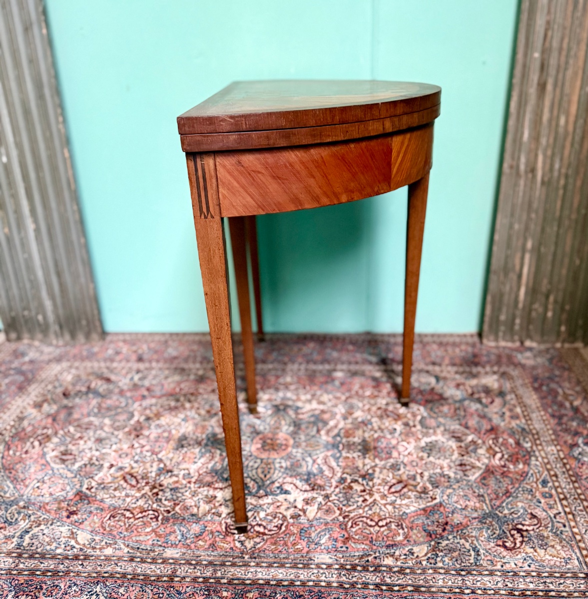 Table à jeu console table demi lune en acajou 19 ème -photo-1