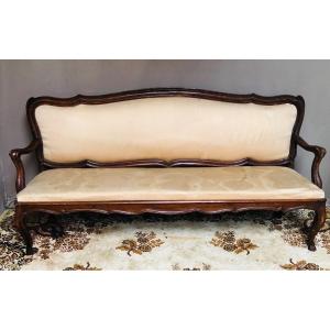 Large banquette Italienne en noyer d’époque XVIII ème 