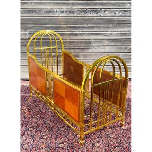 Child's Bed In Brass And Marquetry Circa 1970