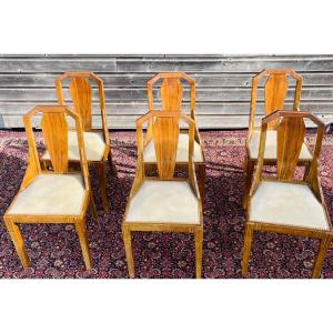 Series Of 6 Art Deco Walnut Chairs Circa 1940