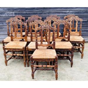 Suite Of 12 Regency Style Oak Straw Chairs