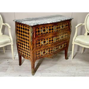 Curved Chest Of Drawers In Marquetry From The 19th Century 