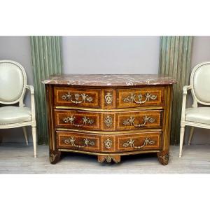 Curved Chest Of Drawers In Marquetry From The Regency Period 