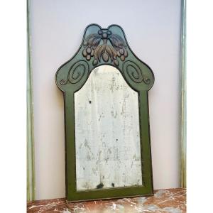 Directorial Mirror In Green Painted Wood From The 19th Century 