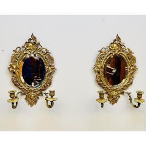 Paire De Miroirs Avec  Bougeoirs D’époque Napoléon III