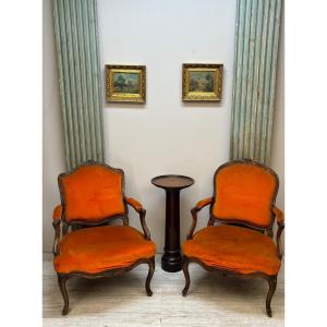 Suite Of Two Louis XV Period Walnut Armchairs 
