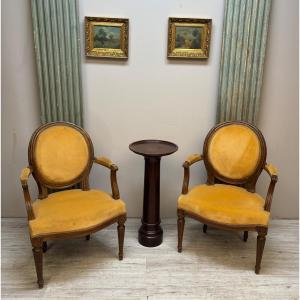 Pair Of Walnut Armchairs From The Louis XVI Period