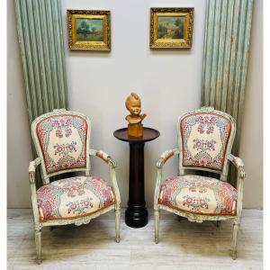 Pair Of Lacquered Wood Armchairs From The Louis XVI Period