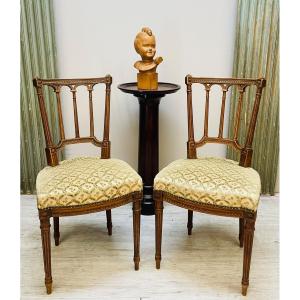 Pair Of Walnut Chairs From The Napoleon III Period 