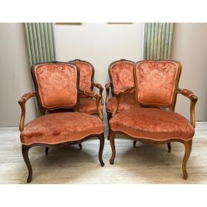 Suite Of Four Louis XV Period Walnut Armchairs 