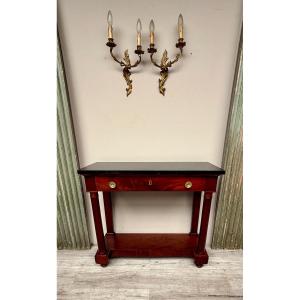 Console De Style Empire En Acajou D’époque 19 ème 