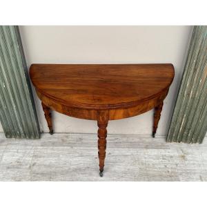 table demi lune en noyer d’époque XIX éme
