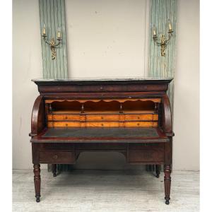 Charles X Period Mahogany Veneer Cylinder Desk 
