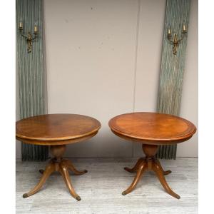 Pair Of Restoration-style Walnut Pedestal Tables From The Carlton Hotel In Cannes 