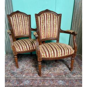 Paire de fauteuils de style Louis XVI d’époque 19 ème 