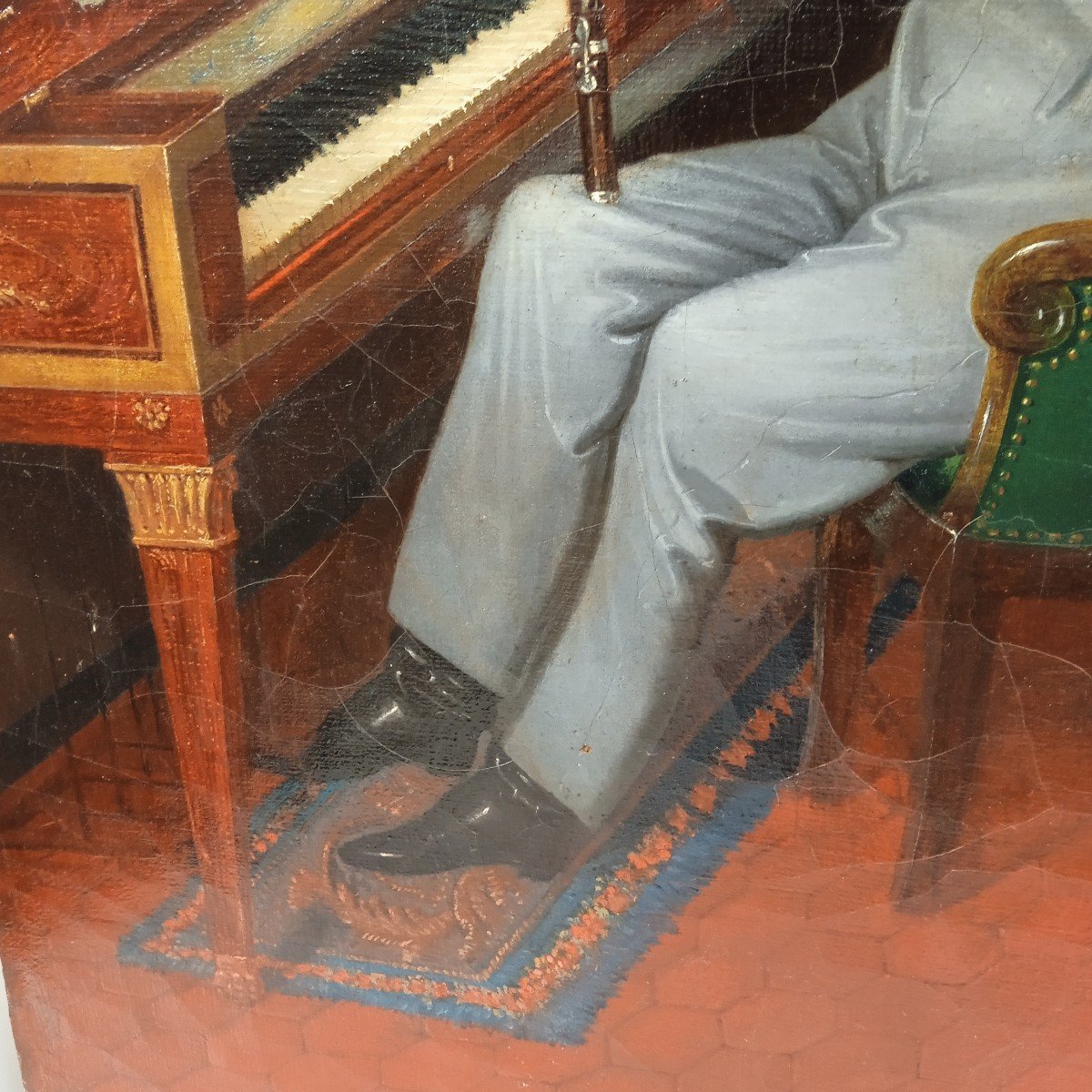 Scène D Intérieur Au Musicien Huile Sur Toile Début XIX-photo-3