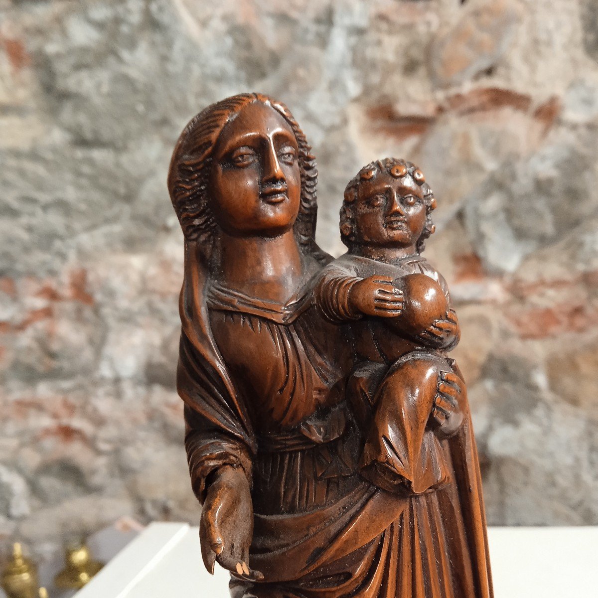 Vierge à L Enfant XVIII En Buis-photo-7