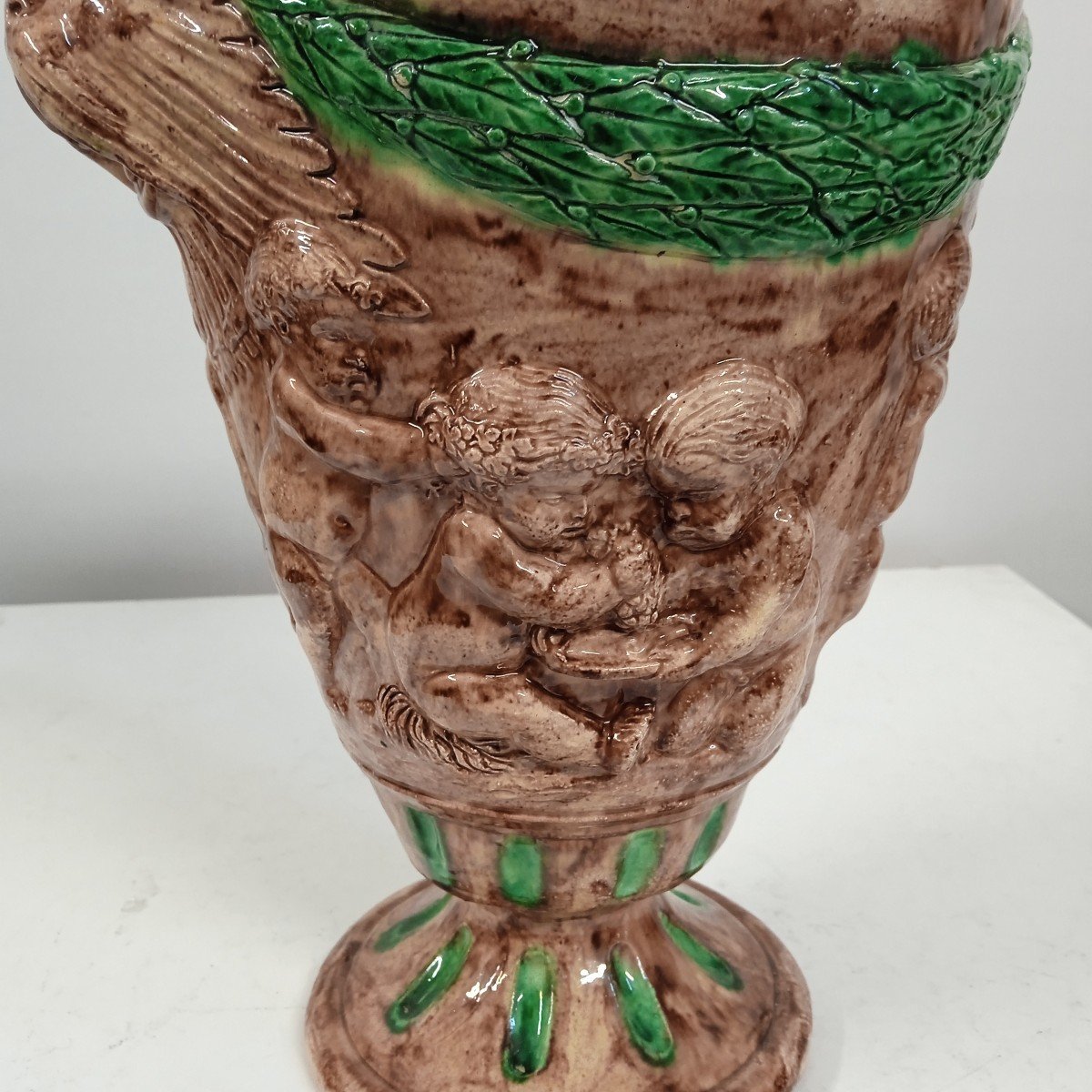 Covered Vase In Earthenware Barbotine D After Clodion XIX-photo-4