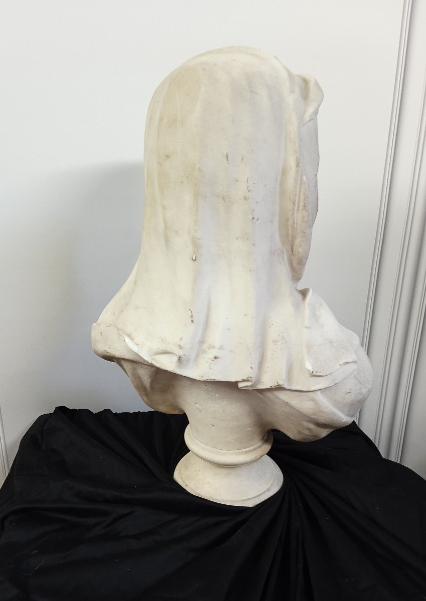 Bust Of Young Woman In Marble On Pedestal XIX-photo-2