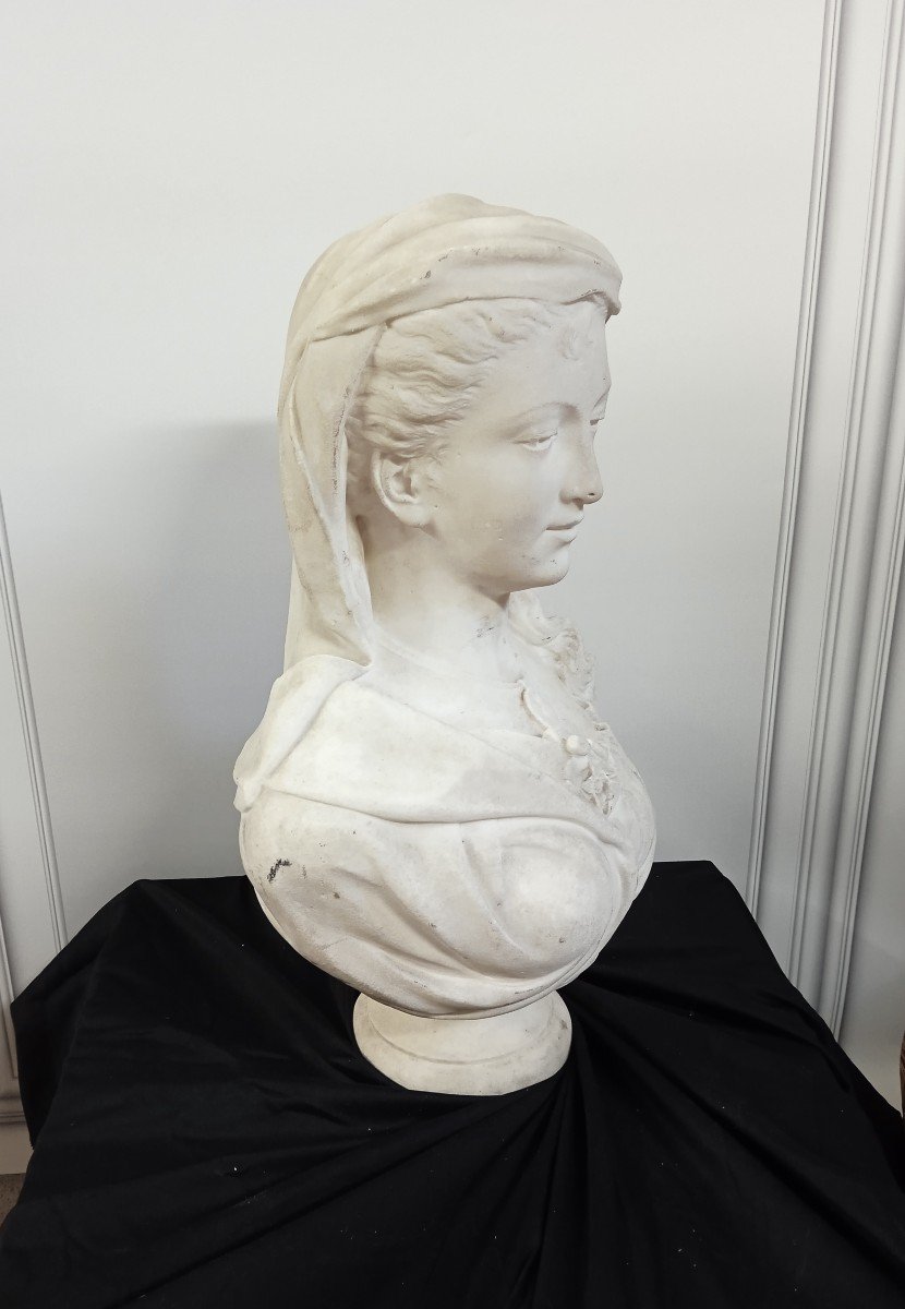 Bust Of Young Woman In Marble On Pedestal XIX-photo-4