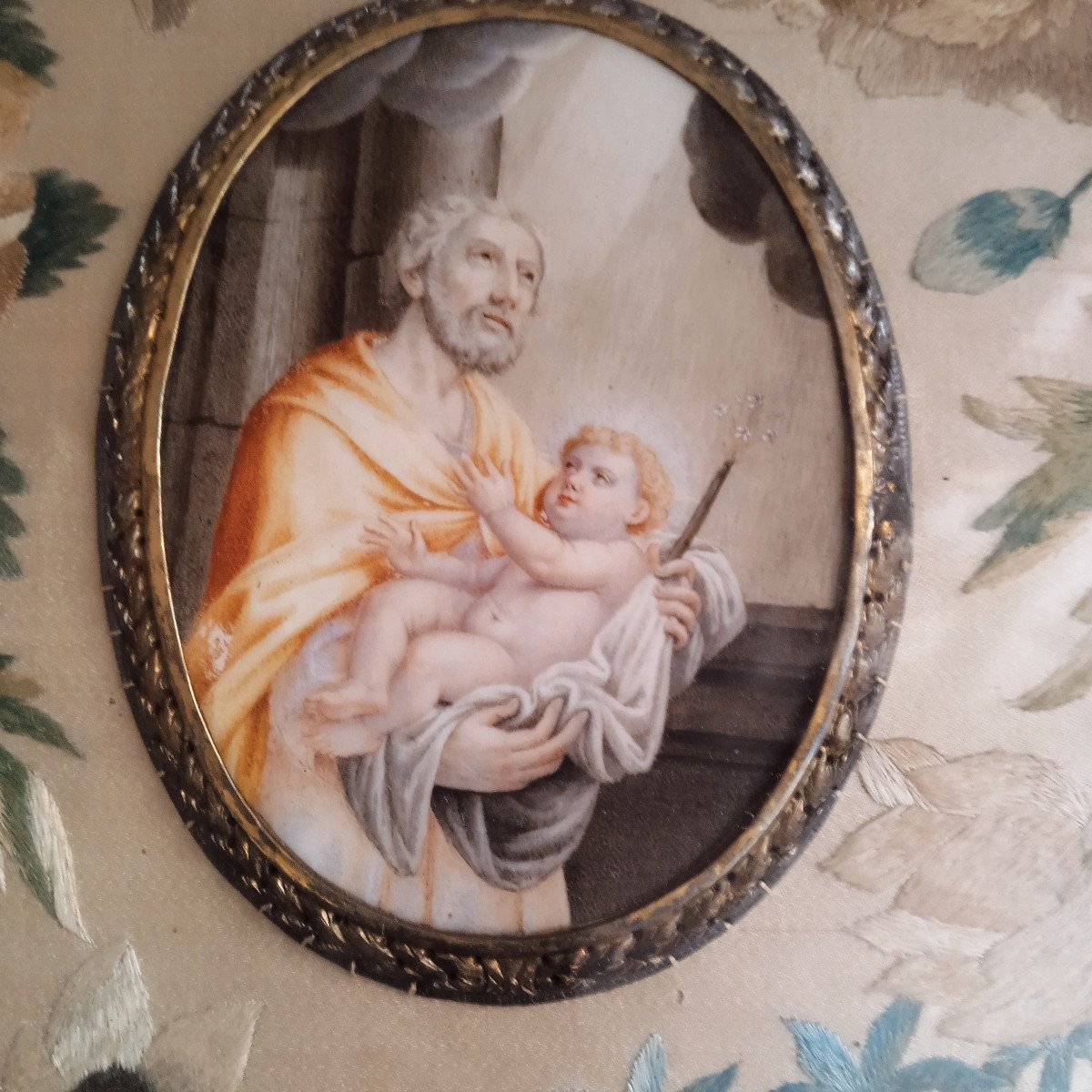 Miniature Religieuse   XVIII Saint Joseph Dans Un Encadrement En Palissandre -photo-4