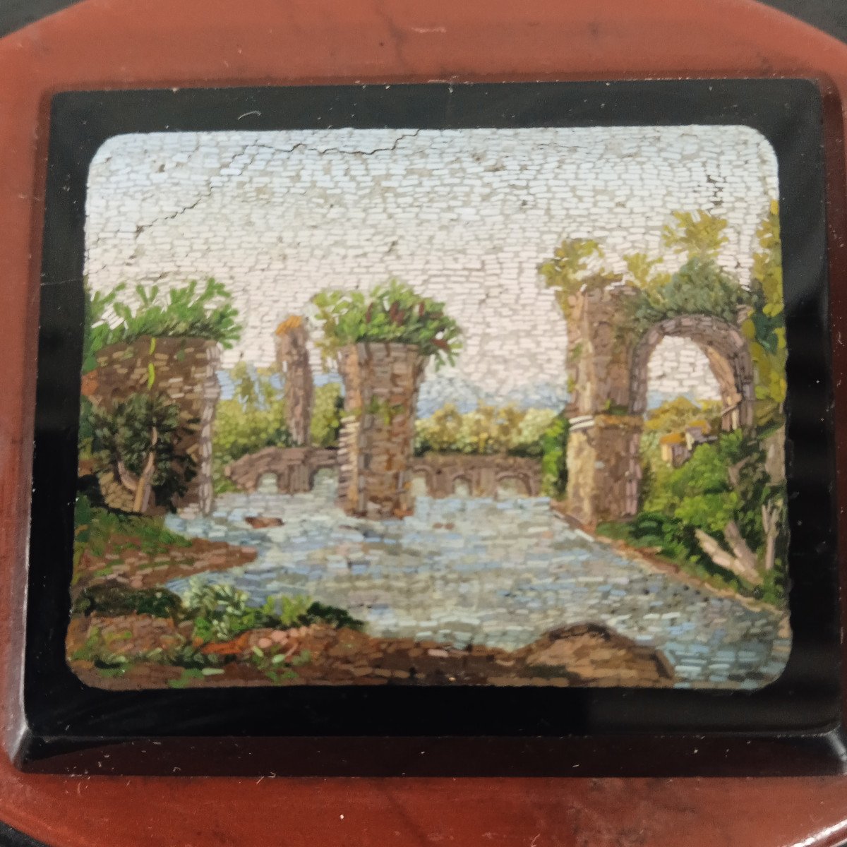 Presse Papier Orné D Une Micromosaîque Paysage Fin XIX-photo-3