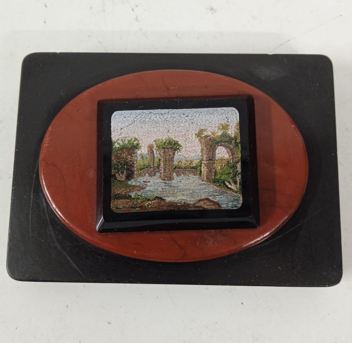 Presse Papier Orné D Une Micromosaîque Paysage Fin XIX