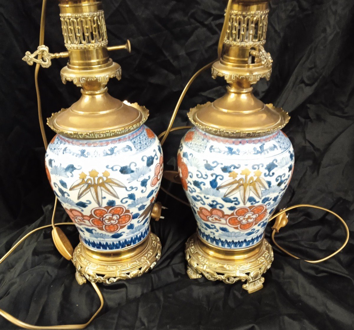 Paire De Lampes En Porcelaine Décor Imari XIX-photo-5