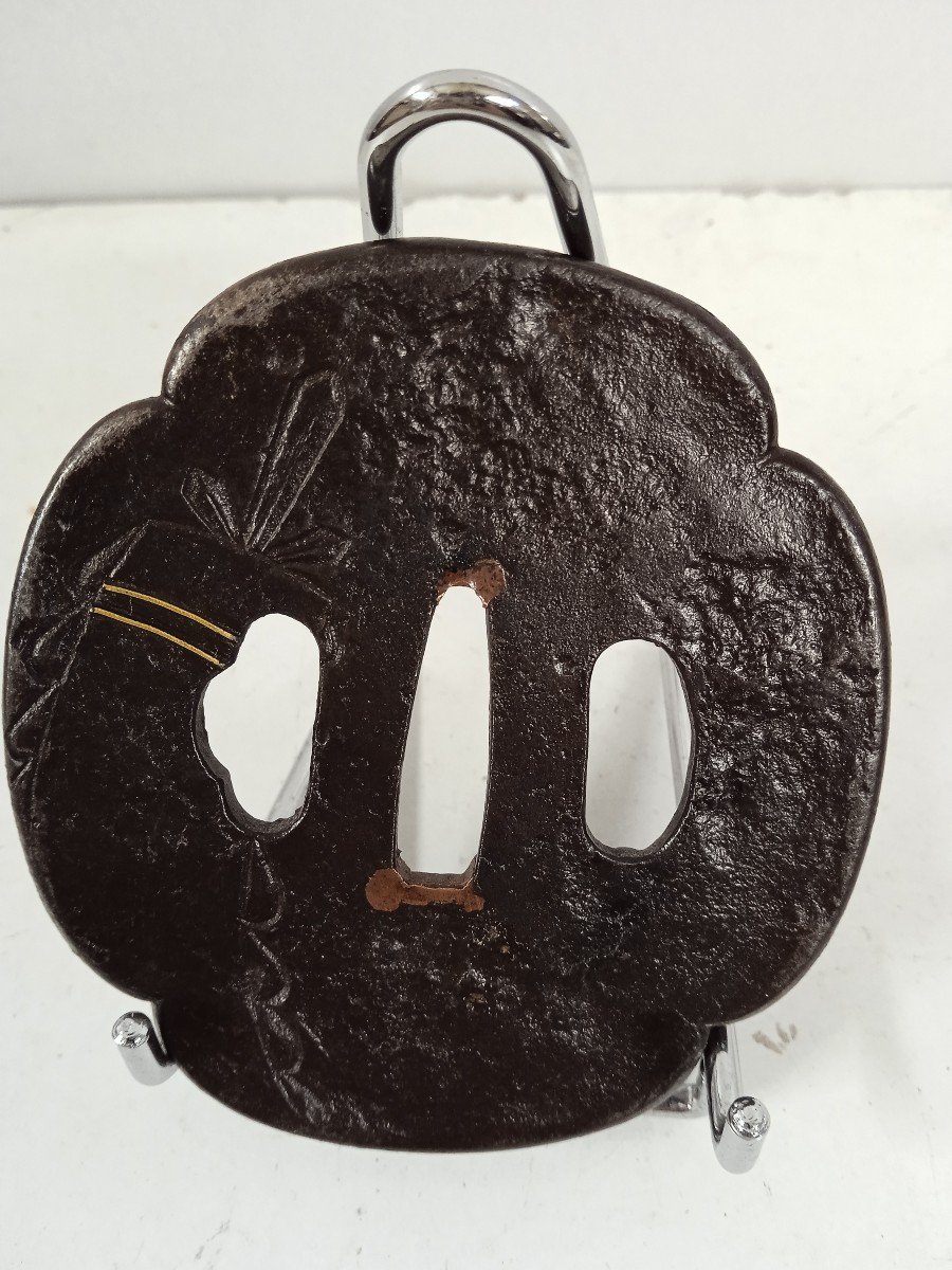 Tsuba Fer Damasquiné Or Et Argent Période  Edo  ( 1683  1868 )-photo-2