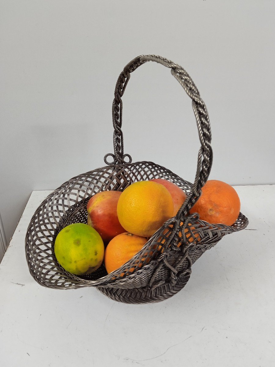 Corbeille à Fruits En Métal Argenté Tressé-photo-1