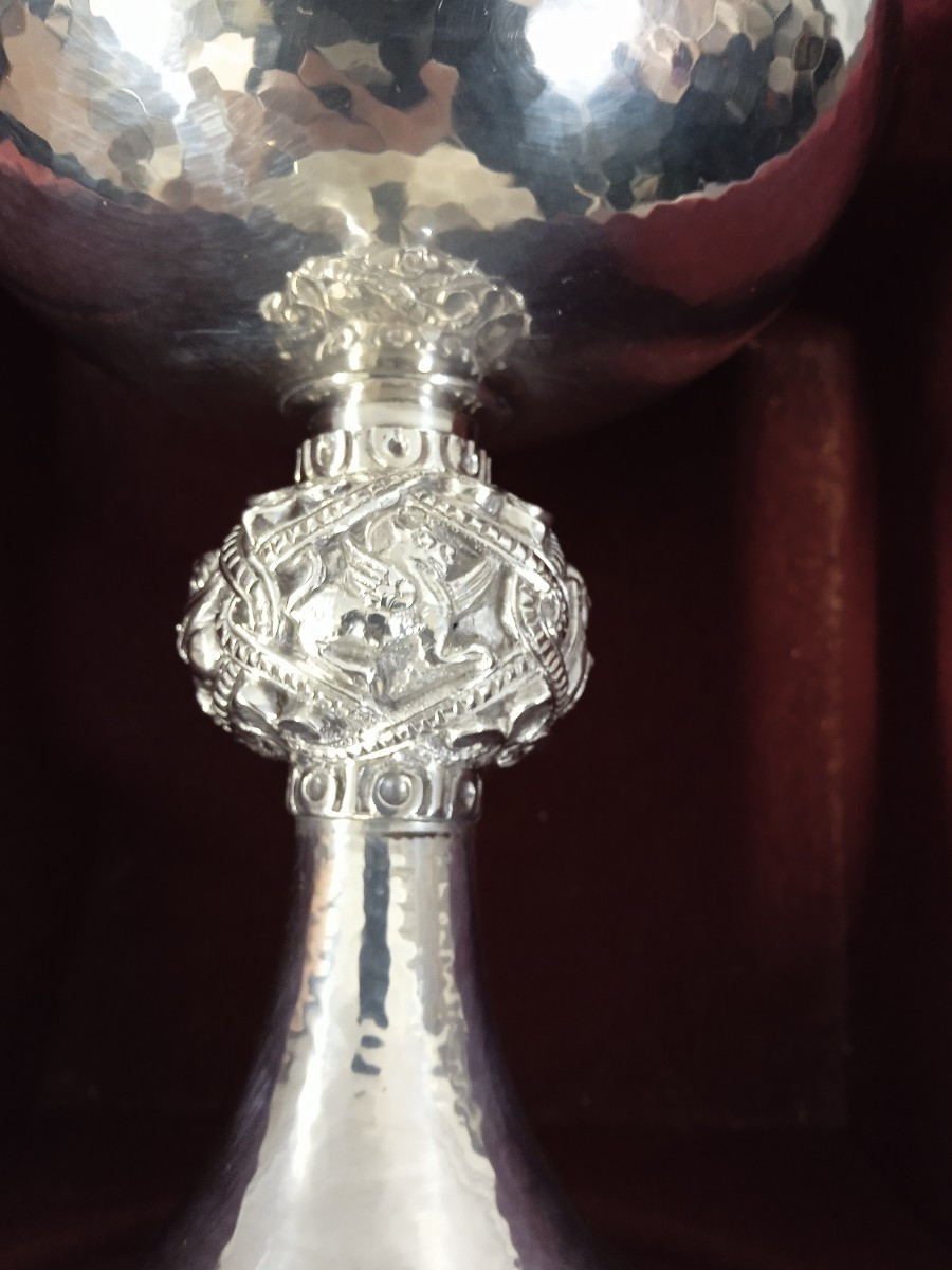 Calice Et Patène Orfevrerie Religieuse   Argent Massif Albert Schwartz 1904 1987-photo-1