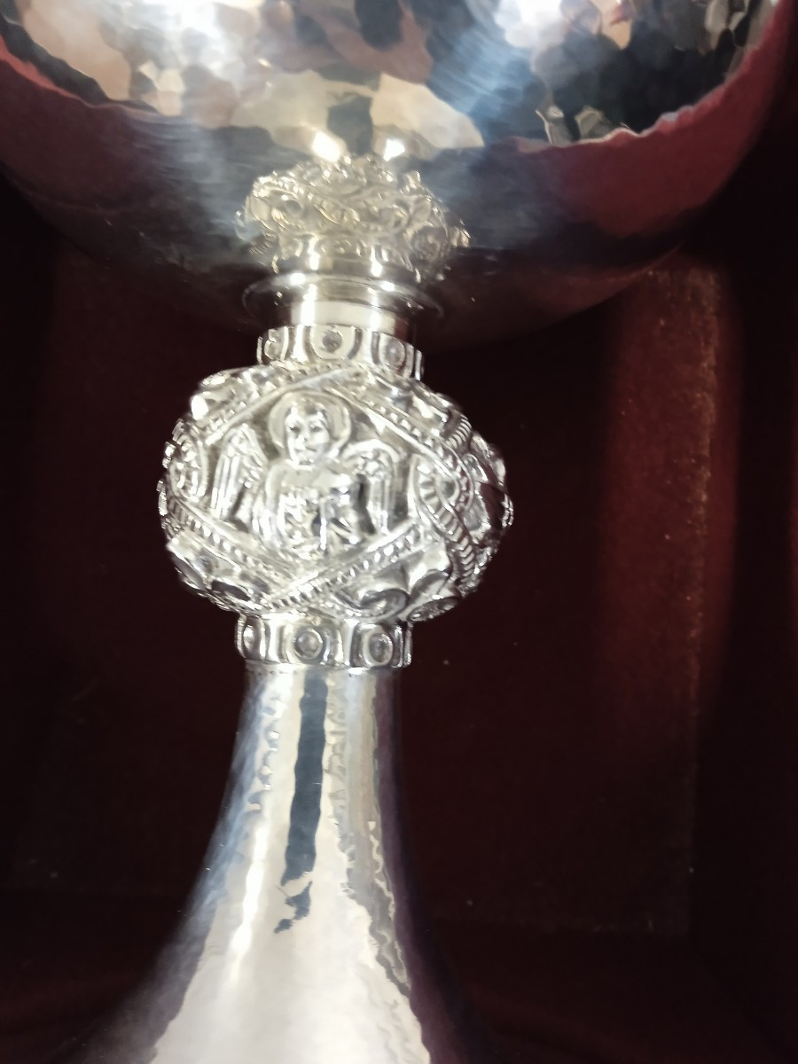 Calice Et Patène Orfevrerie Religieuse   Argent Massif Albert Schwartz 1904 1987-photo-2