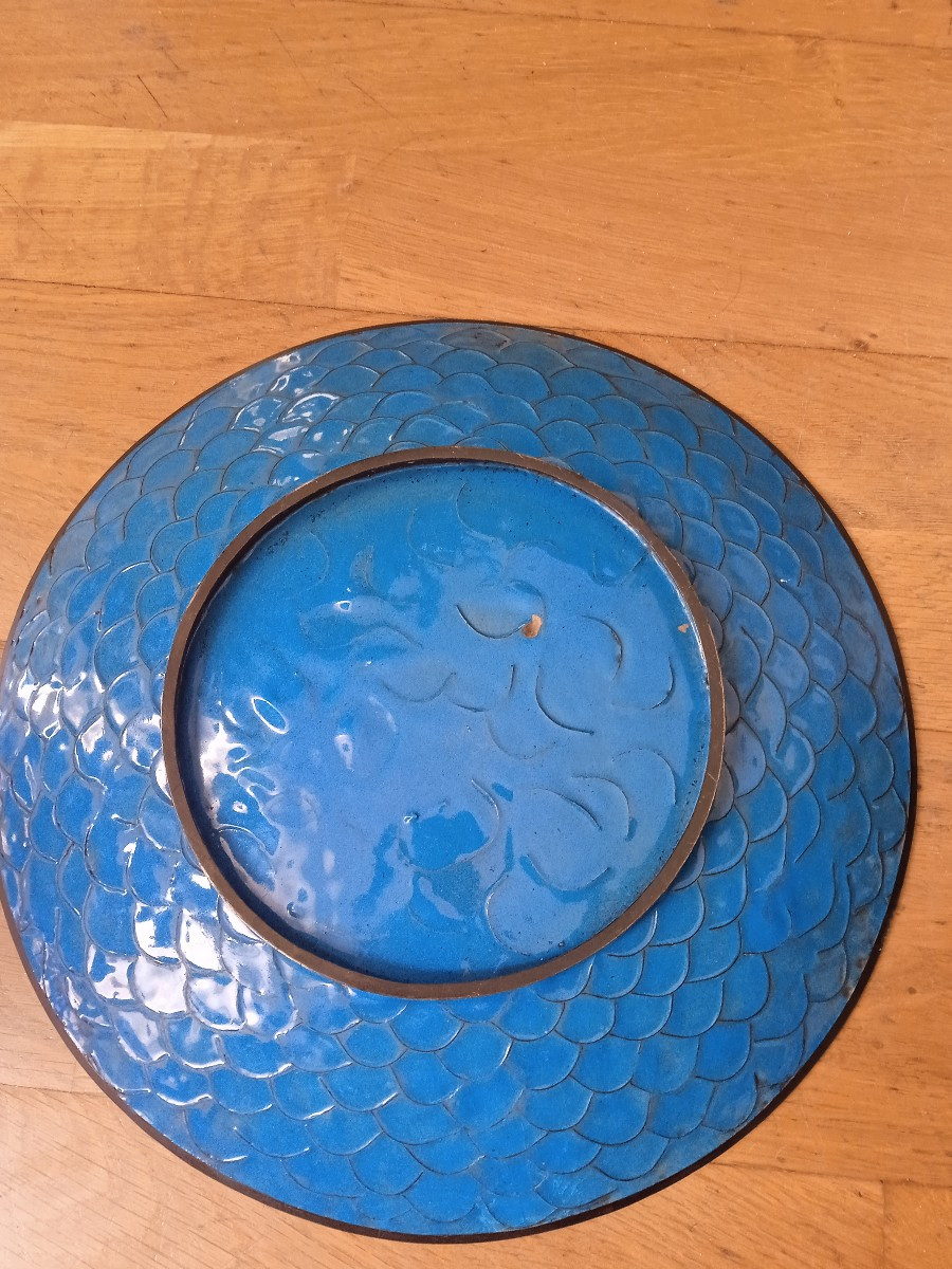 plat cloisonné japon fin ère meiji : décor d un oiseau de paradis-photo-3
