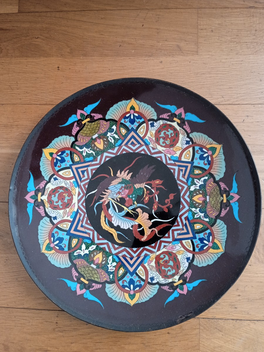 Japanese Cloisonné Dish, Late Meiji Era, Decorated With A Bird Of Paradise