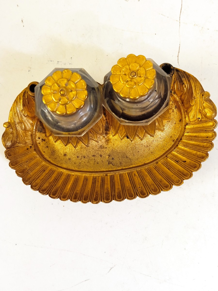 Unsigned Gilded Bronze Inkwell, Restoration-photo-2